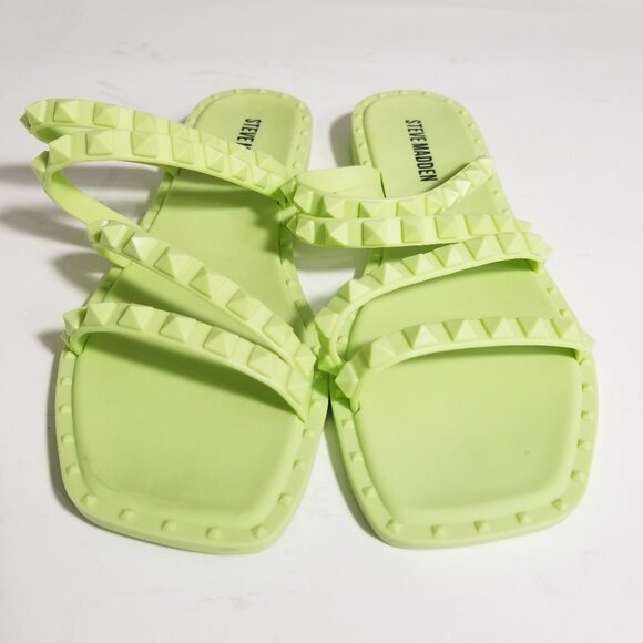 Steve Madden Skyler 6 Neon Green Stud Slide Flat Sandal Waterproof Travel Beach - Picture 5 of 9